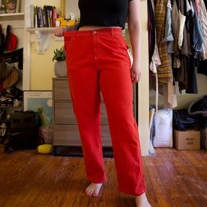 Oversized red utility pants